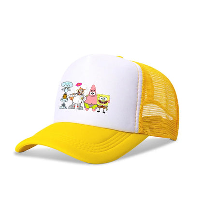 Casquette de baseball SpongeBob mignonne, style anime, ronde, unisexe, pour enfants (garçons et filles) et adultes, sportive, décontractée, pare-soleil, ajustable, inspirée du film d'animation, à visière, en maille