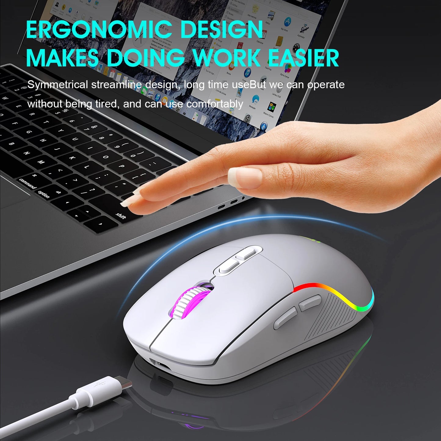Mouse tri-mode 2.4G wireless/Bluetooth/cablato, DPI regolabile a 6 livelli, batteria da 500mAh, illuminazione RGB, macro per gaming e esports, mouse da ufficio