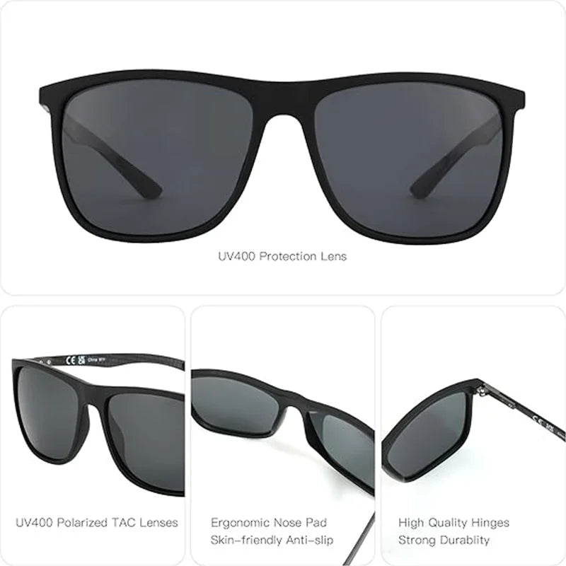 ZENOTTIC New Square Polarized Sunglasses for Men Ultralight Carbon Fiber Sun Glasses Driving Fishing Golf Sport UV400 Protection