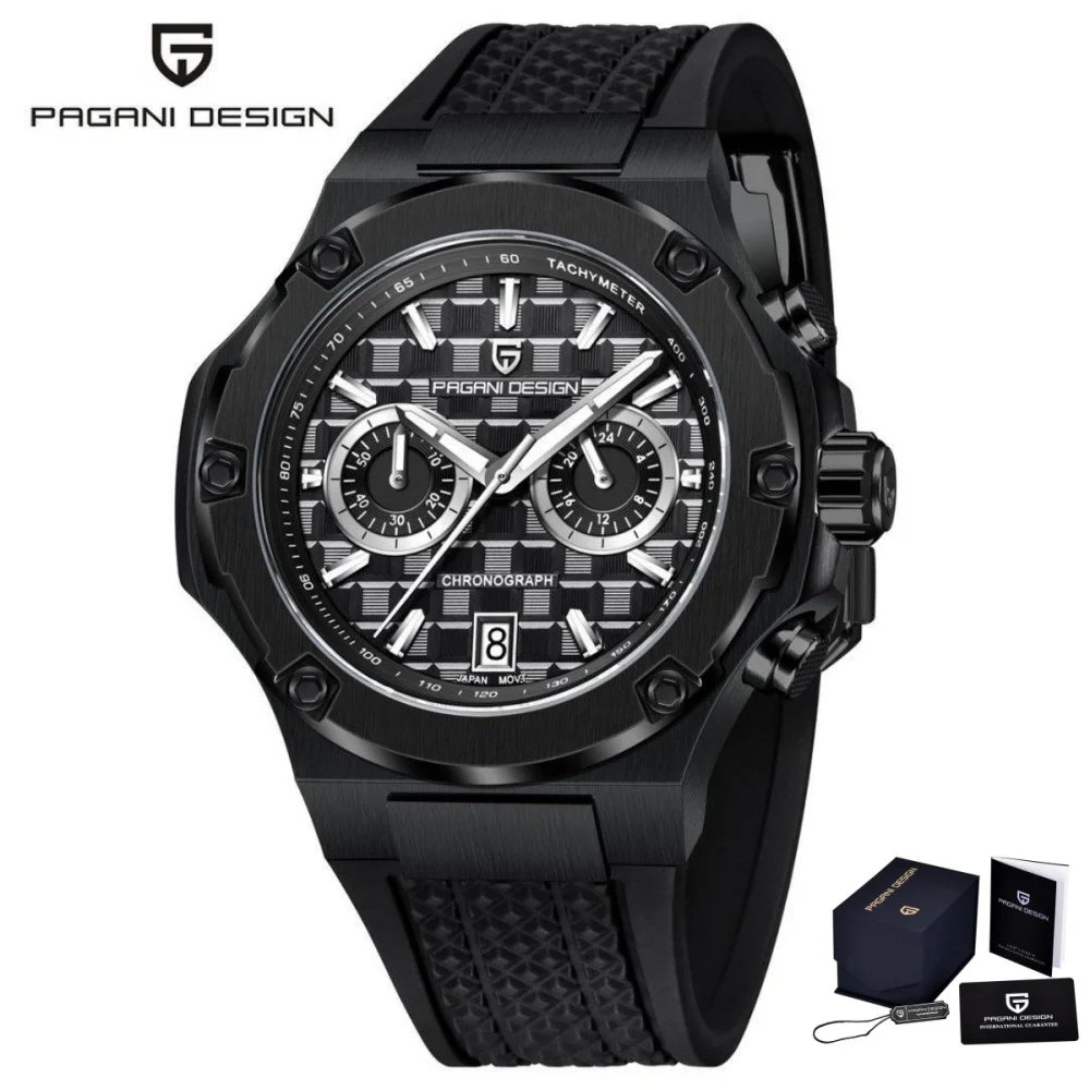 PAGANI DESIGN PD-YS032 Herren-Quarzuhr 44mm Japan VK64 Uhrwerk Edelstahlgehäuse Kautschukarmband Saphirglas 100M wasserdicht