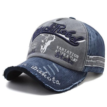 Vintage Embroidery Letter Bull Washed Baseball Cap, Retro Sun Hat for Men Women, Casual Hip Hop Peak Cap
