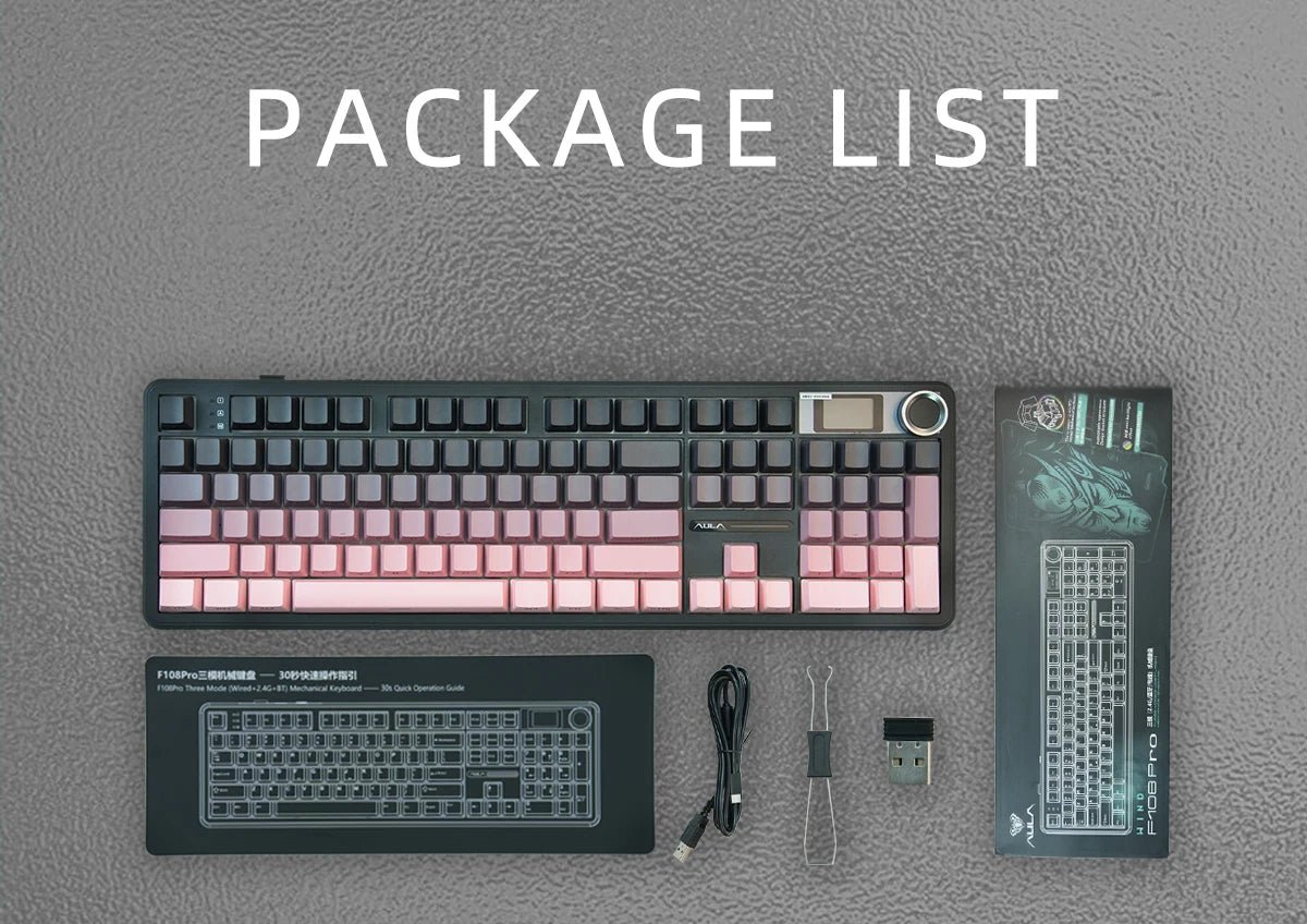 Tastiera meccanica AULA F108 PRO personalizzata layout 100%, retroilluminazione RGB, wireless Bluetooth, switch HiFi, tastiera gaming