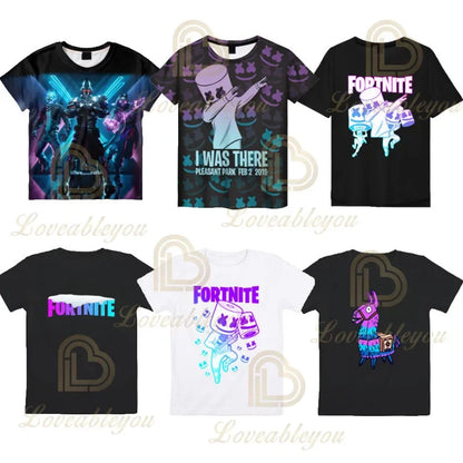 T-shirt cartoon per ragazzi e ragazze Fortnite Battle Royale 3D, 3-14 anni, Victory Royale, top da gioco per bambini e adolescenti