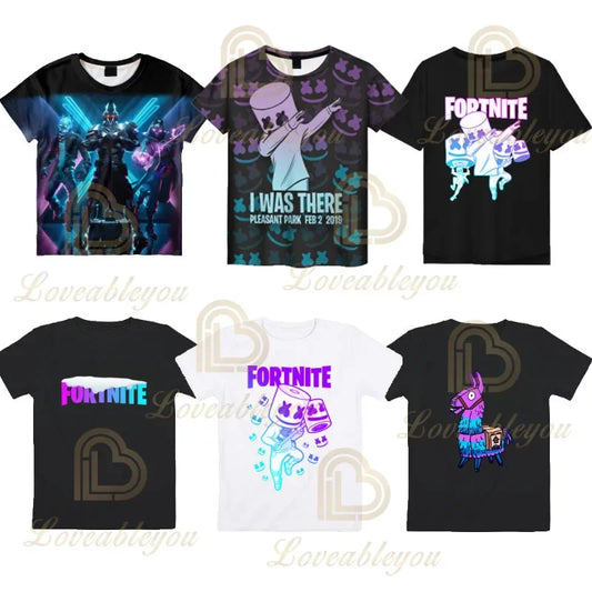 T-shirt cartoon per ragazzi e ragazze Fortnite Battle Royale 3D, 3-14 anni, Victory Royale, top da gioco per bambini e adolescenti