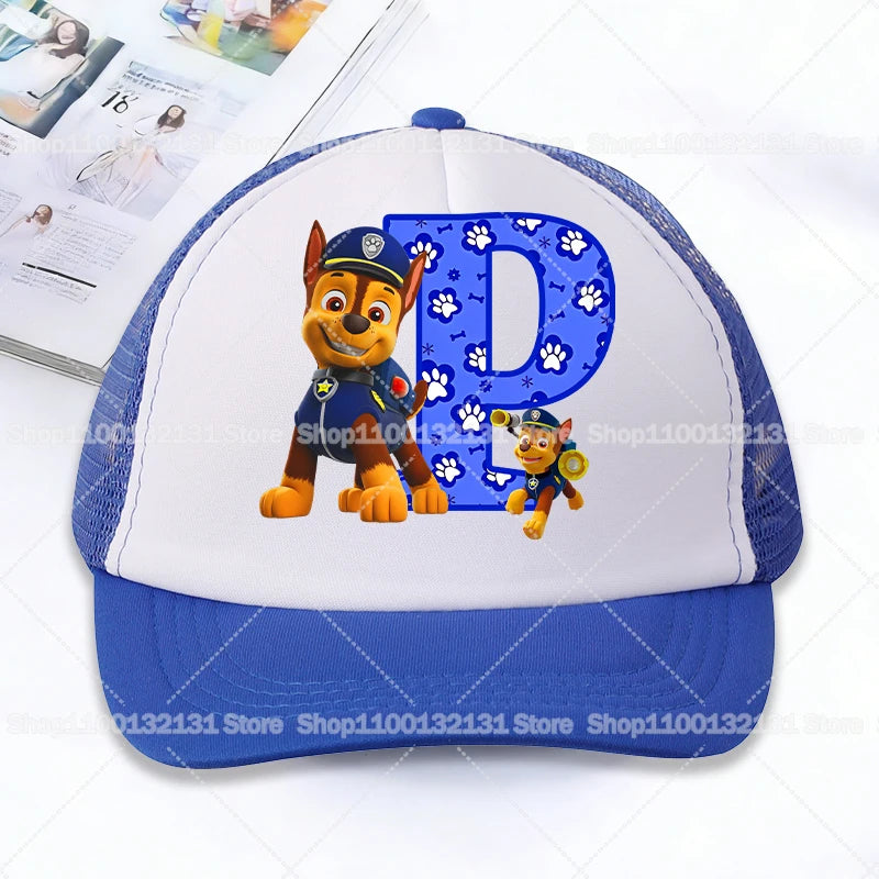 Casquettes de baseball en maille PAW Patrol : Chase, personnage de dessin animé, lettres, pour adultes et enfants, casquettes de sport, anime, été, protection solaire, visière, cadeau pour garçon et fille