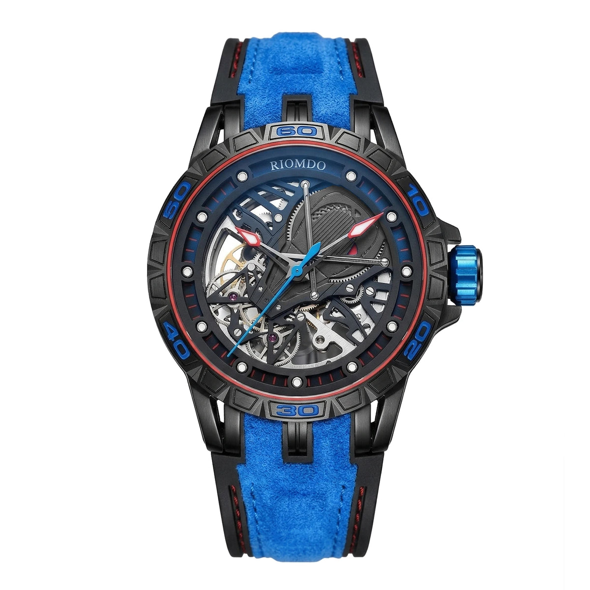 OBLVLO Men's Two Tone Big Skeleton Dial Mechanical Automatic Watch Luminous Waterproof Rubber Band Machinery Clock RD-903