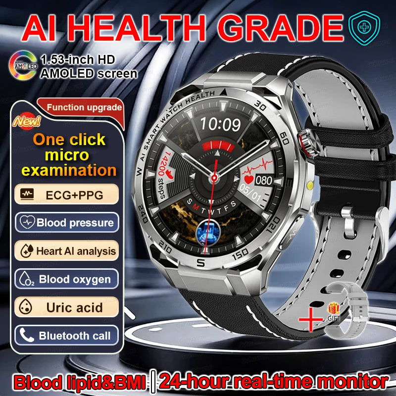 Smart Watch Men High-end Health Blood Pressure Blood Oxygen Lipids Uric Acid Sapphire Smart Watches Ai GPT Custom Dial ECG 2026