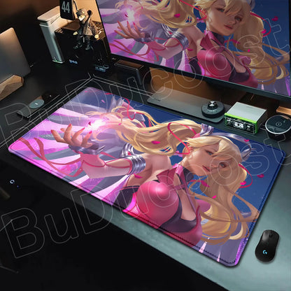 Геймърски пад за мишка Overwatch Anime Girl, голям XXL, HD печат, постелка за компютърна клавиатура, лаптоп и офис, мека гумена подложка за бюро, 900x400 MM
