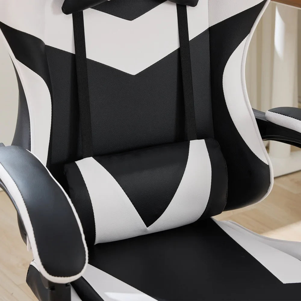 360 ° - Swivel Ergonomic Racing Design Gaming Chair Leather High Back Office Chair Height Adjustable Task Chair, Black&White