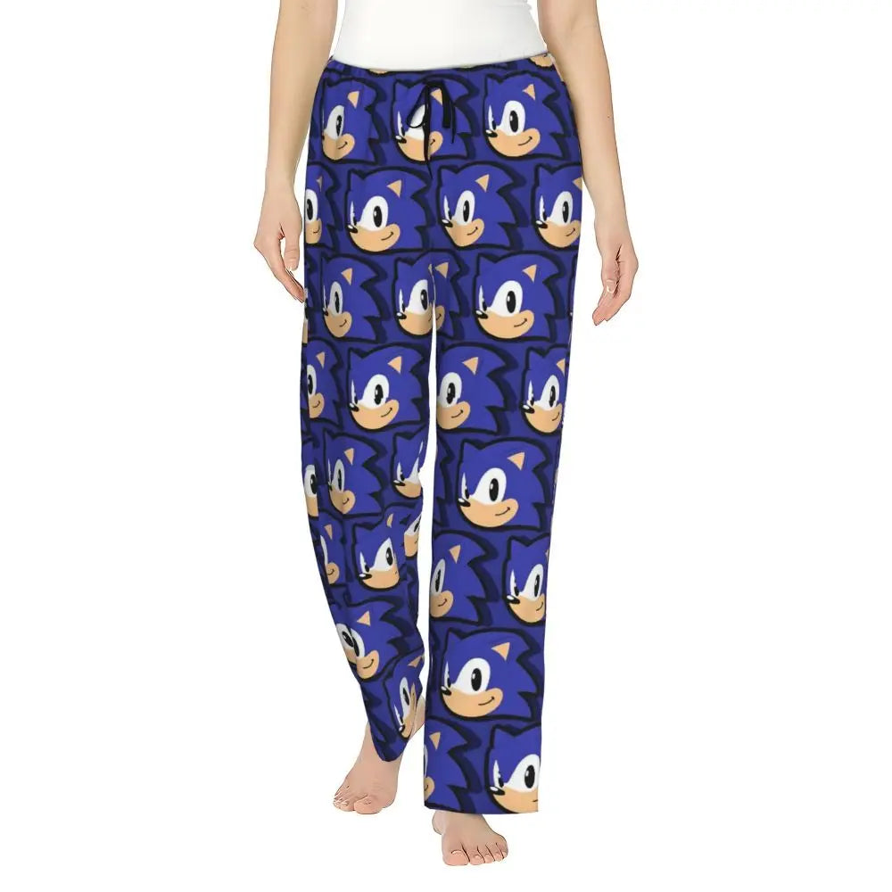 Custom Printed Womens Soniced Pajama Pants Hedgehog Game Sleepwear Sleep Lounge Bottoms with Pockets