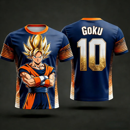 Summer 2026Dragon Ball Wukong "Super Saiya" No. 10 Football Theme 3D Printed Breathable Quick Dry T-shirt Adult Parent-child Top