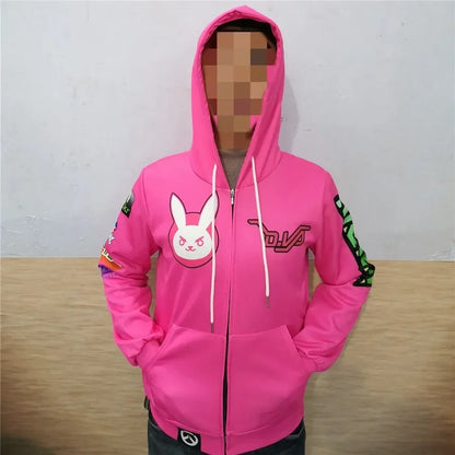 Anime gaming hoodie majica s kapuljačom, 3D print Overwatches DVA DJ, cosplay kostim za žene, muškarce i parove, jakna s kapuljačom, gornji odjevni predmet