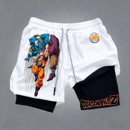 2026 Summer Dragon Ball  Goku Wolf Samurai 2-in-1 Gym Shorts 100% Cotton Oversized Fitness Retro Streetwear Unisex  Adults Kids