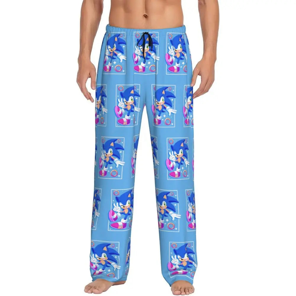 Custom Print Men's Soniced Pajama Pants Hedgehog Game Sleepwear Sleep Lounge Bottoms with Pockets