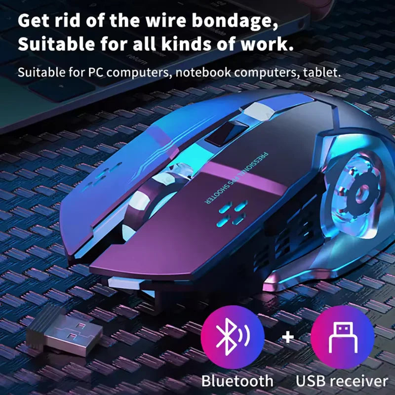 Q13 2.4G Bluetooth Wireless Mouse RGB Backlight DPI Adjustable 6 Keys USB Rechargeable Mechanical E-Sports Mouse for PC Laptop