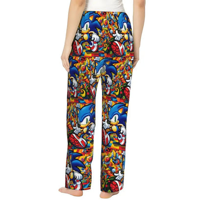 Custom Printed Womens Soniced Pajama Pants Hedgehog Game Sleepwear Sleep Lounge Bottoms with Pockets