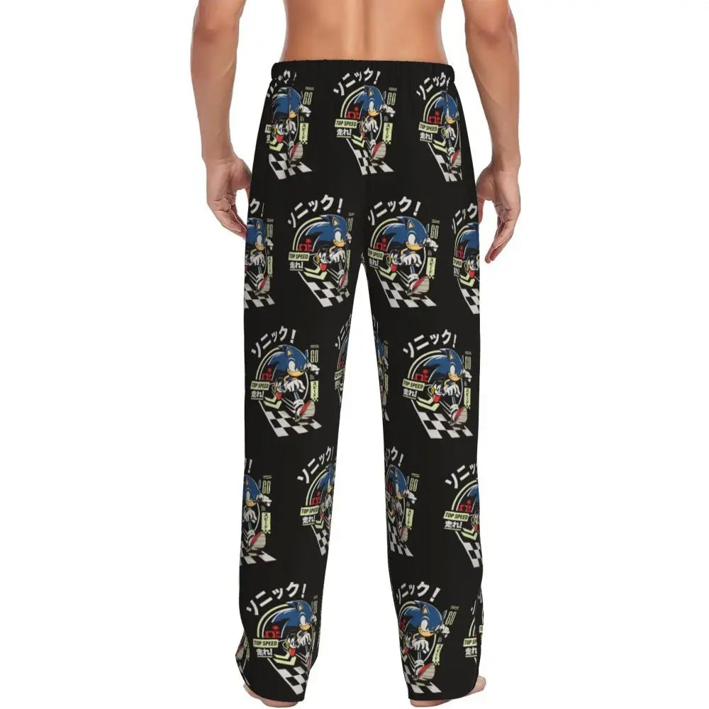 Custom Print Men's Soniced Pajama Pants Hedgehog Game Sleepwear Sleep Lounge Bottoms with Pockets