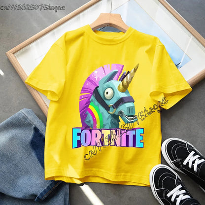 T-shirt infantil de verão Fortnite Bottle Royale — T-shirt de aniversário e festa para menino, manga curta em algodão
