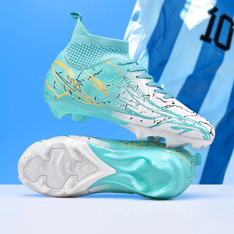 Nouvelles chaussures de football pour hommes, très vendues, chaussures de football à tige haute, crampons de futsal pour terrain en herbe, baskets d'intérieur de haute qualité, antidérapantes pour l'extérieur.