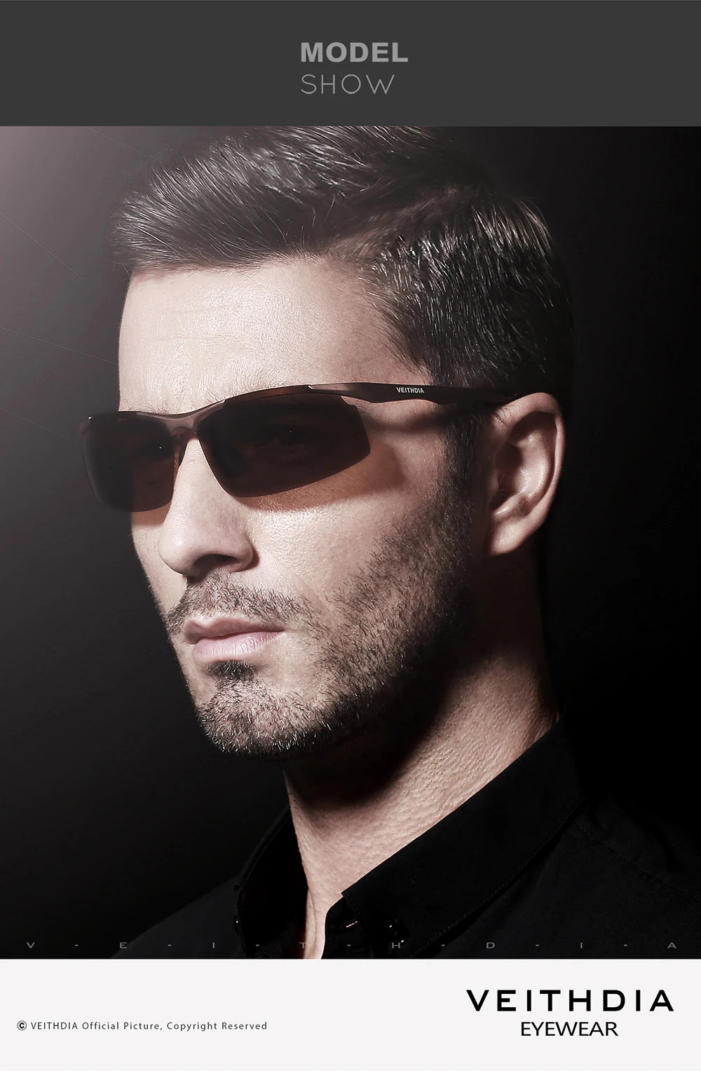 VEITHDIA Men's Sunglasse Outdoor Polarized UV400 Lens Rectangle Rimless Driving Fishing Sun Glasses Sports Eyewear For Male 6535
