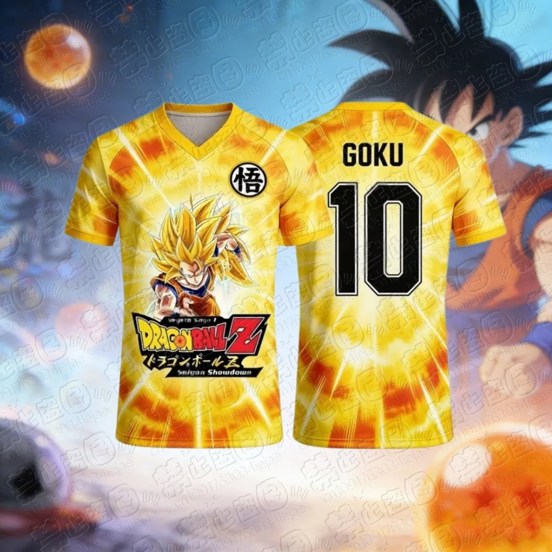 2026 Dragon Ball Super Saiyan Goku Graphic Football Jersey Summer Sports Dry Quickly Men's T-Shirt Kid's Clothing Tee Woman