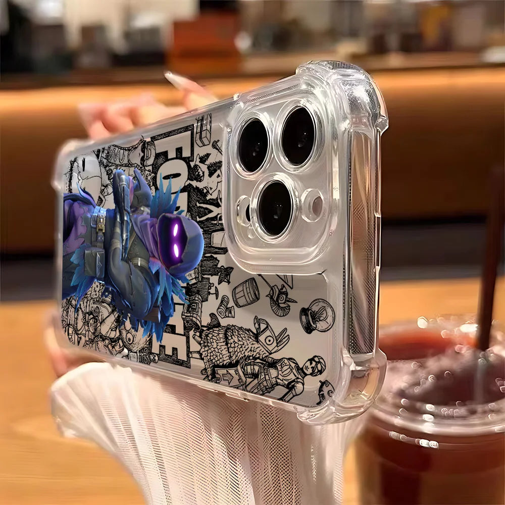 Fortnite-Handyhülle für iPhone 17 16e 16 15 14 13 12 11 Mini Air Pro Max X XR XSMax 7 8 Plus, sturzsichere transparente Schutzhülle