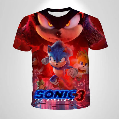 206 Sonic The Hedgehog Anime Boys' Breathable T-shirt Children's Fashion Clothing Casual Wear, Breathable Thin Style, Unisex Top