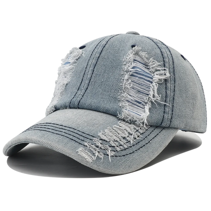 2024 New Solid Color Ripped Baseball Cap Washed Denim Snapabck Hat Hip Hop Breathable Streetwear Distressed Hats for Women Men