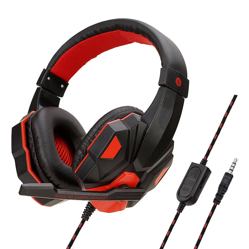 Casques de jeu supra-auriculaires, écouteurs filaires 3.5mm, écouteurs stéréo avec microphone réglable pour ordinateur, téléphone, ordinateur portable, PC