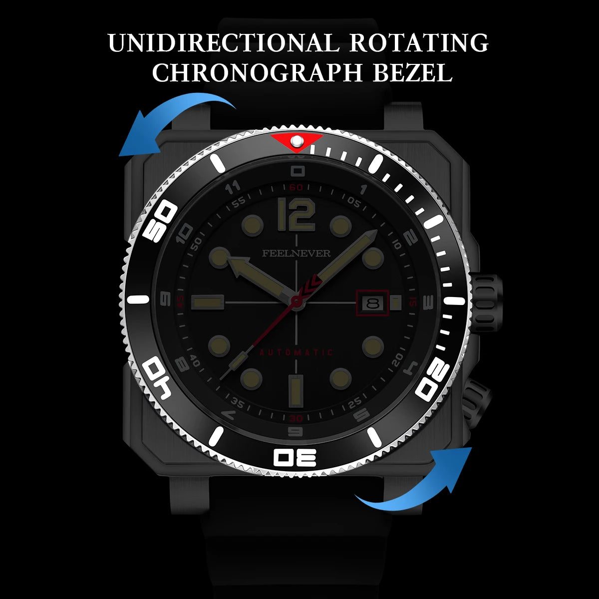 Orologio subacqueo automatico FeelNever 8215 da uomo, super luminoso, in acciaio 316, con vetro zaffiro, orologio sportivo meccanico maschile
