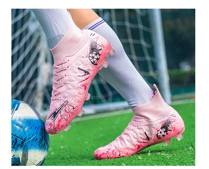 Men's High Ankle Football Boots Turf Soccer Cleats Breathable Non-slip Training Match Sneakers Outdoor Sports FG Soccer Shoes