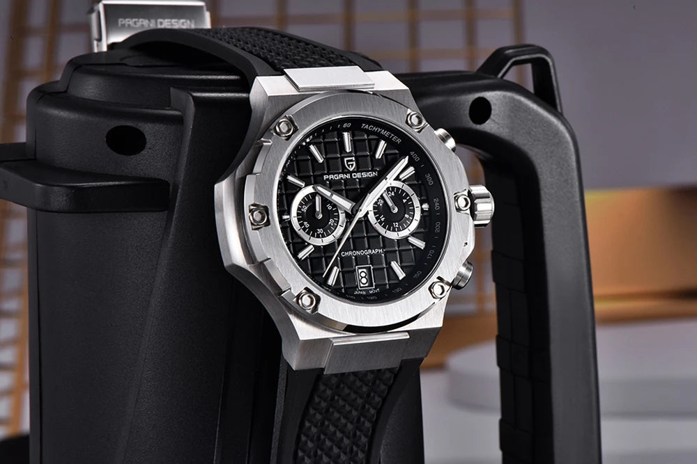 Křemenné pánské hodinky PAGANI DESIGN – luxusní sportovní chronograf, vodotěsný, s luminiscenčními ručičkami a safírovým sklem s antireflexní úpravou