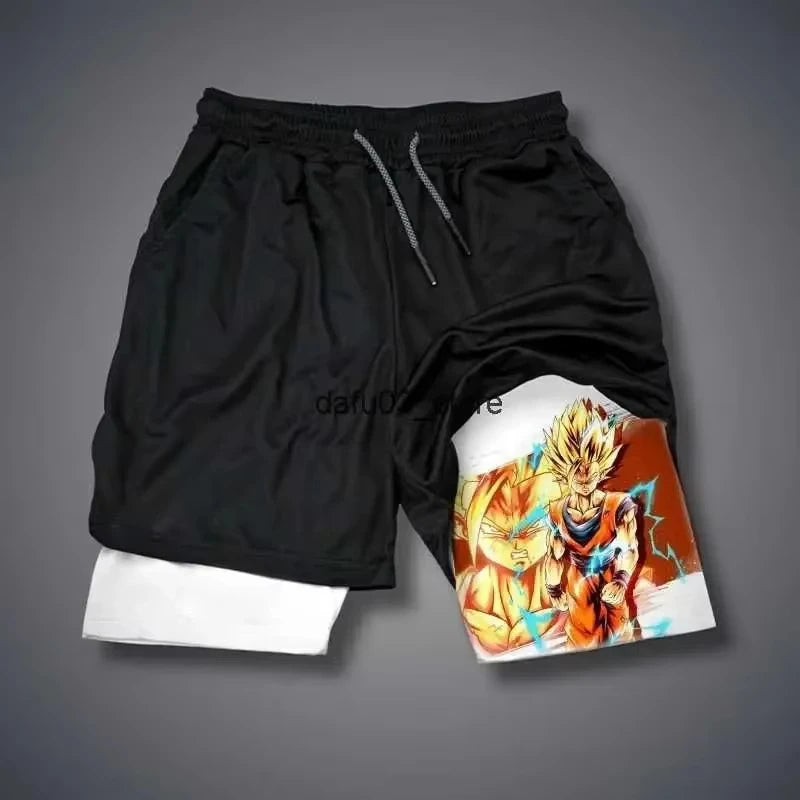 2026 Summer Dragon Ball Z Majin Buu 2-in-1 Double Layer Gym Shorts, Oversized Men's Fitness Retro Streetwear Unisex Athletic Y2k