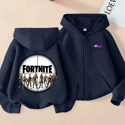 Novo hoodie infantil Fortnite com fecho de correr, estilo cartoon anime, casual e respirável, casaco para meninos, primavera 2026, roupa para criança
