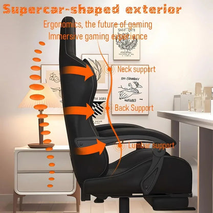 Hestora PU Leather Big and Tall Gaming Chair Ergonomic High Back Computer Chair with Footrest Massage Lumbar Support for Adults