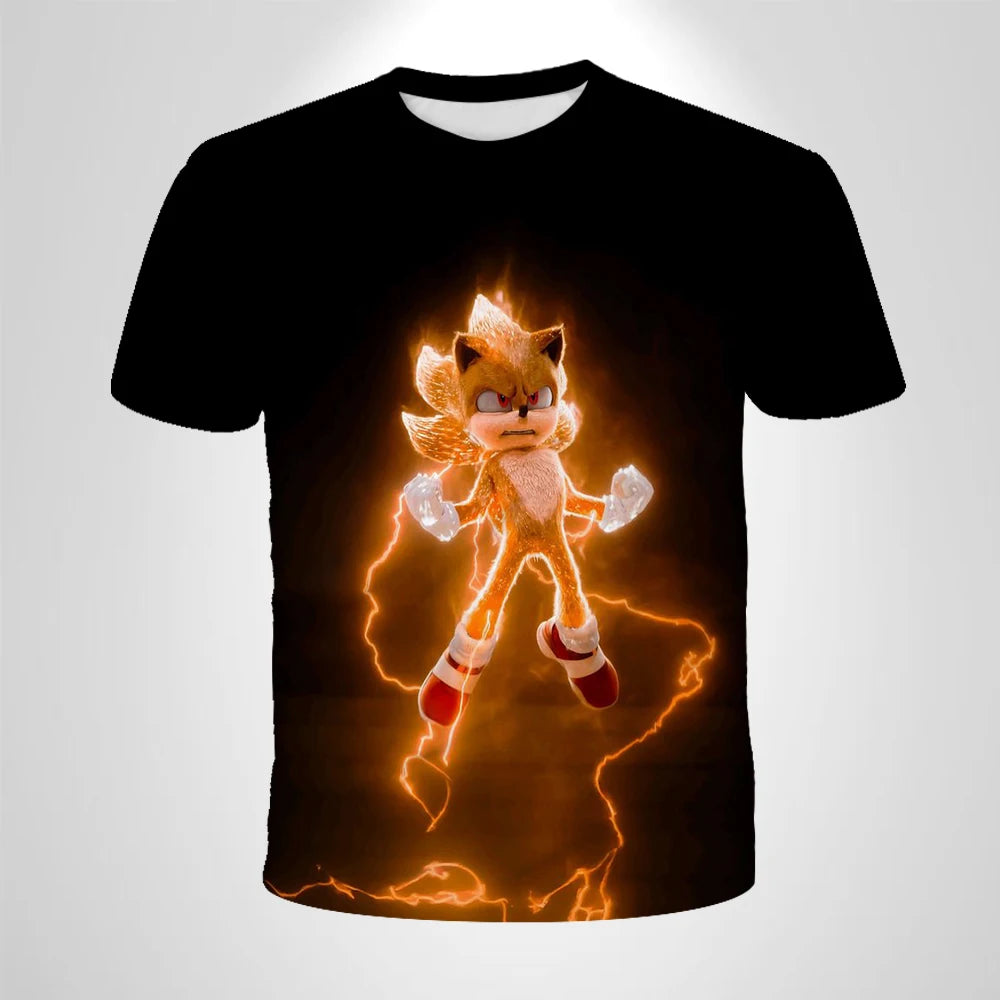 206 Sonic The Hedgehog Anime Boys' Breathable T-shirt Children's Fashion Clothing Casual Wear, Breathable Thin Style, Unisex Top