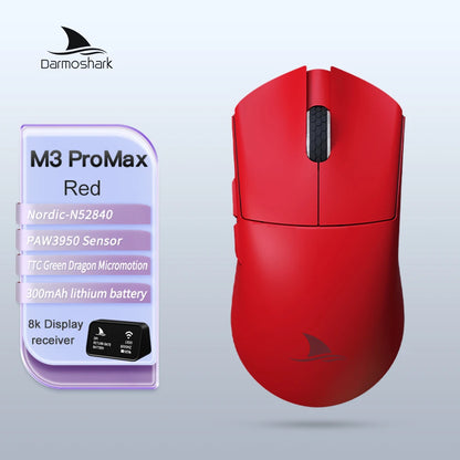Rato Gaming Darmoshark M3Pro 2.4G BT sem fios Tri-Mode, sensor PAW3395, N52840, 26000DPI, rato com driver macro para mãos grandes e gaming