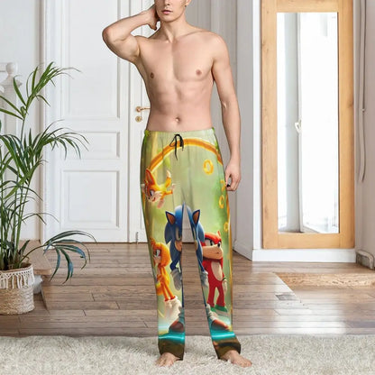 Custom Print Men's Soniced Pajama Pants Hedgehog Game Sleepwear Sleep Lounge Bottoms with Pockets