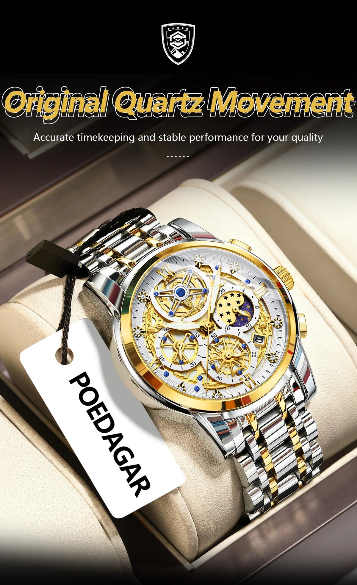 POEDAGAR Top Fashion Men's Watches Stainless Steel Date Chronograph Business Quartz Men Wristwatch Waterproof Luminous Man Watch