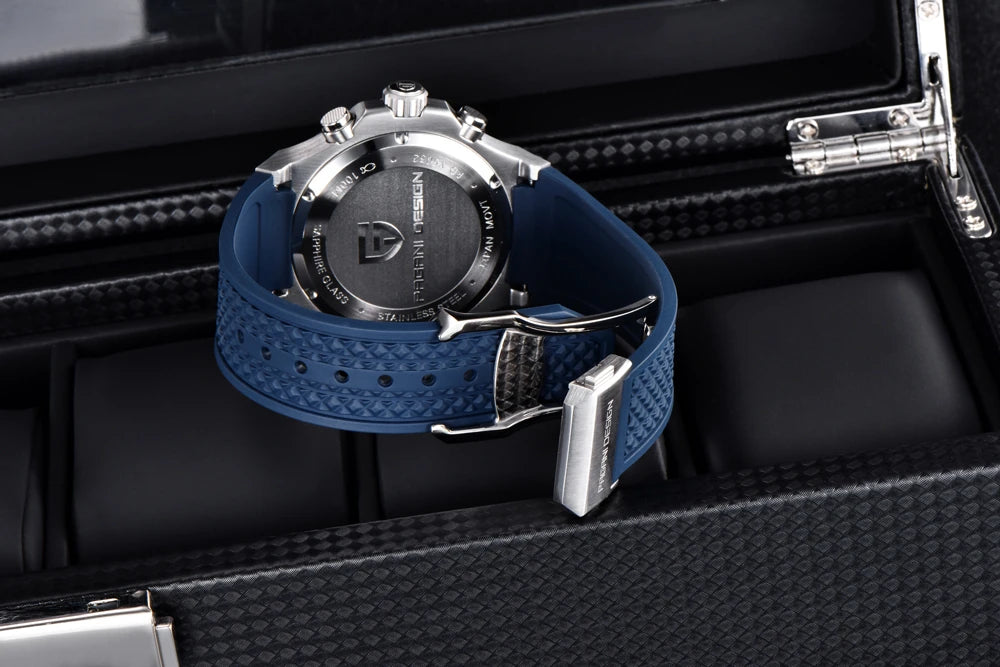 Křemenné pánské hodinky PAGANI DESIGN – luxusní sportovní chronograf, vodotěsný, s luminiscenčními ručičkami a safírovým sklem s antireflexní úpravou