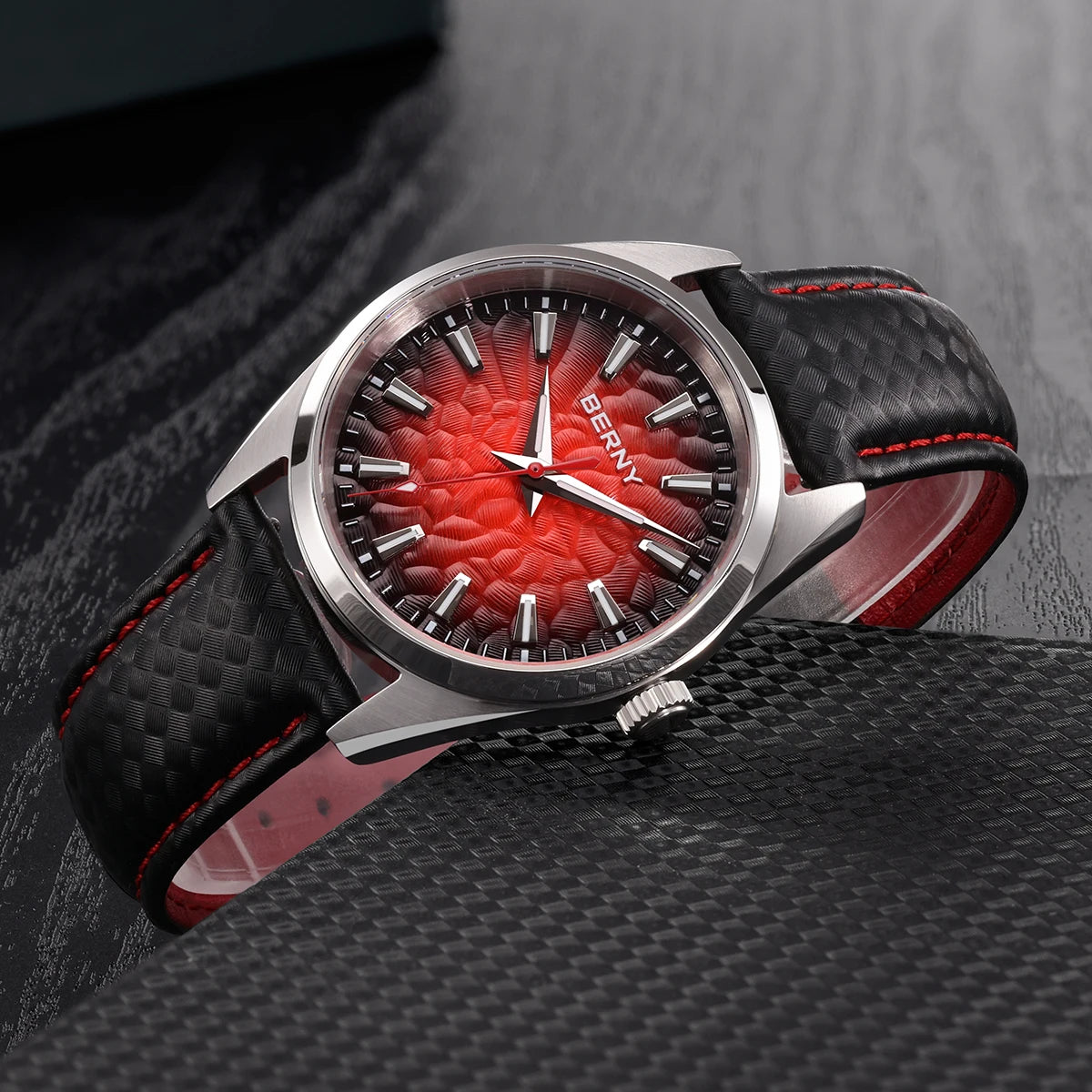 Montre pour homme BERNY – Montre à quartz élégante et classique, étanche à 10 ATM, dotée d'un verre saphir et d'aiguilles luminescentes, idéale pour une tenue habillée ou professionnelle, avec bracelet en cuir.