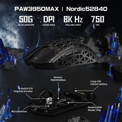 ATTACK SHARK R5Ultra Carbon Fiber Wireless 8K PAW3950MAX Gaming-Maus mit 8K-Spiralkabel,