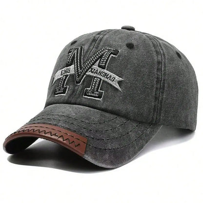 Unisex M Letter Embroidery Wash Baseball Caps Outdoor Adjustable Spring and Autumn Casual Sunscreen Hat