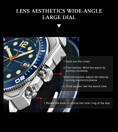 Orologio subacqueo automatico FeelNever 8215 da uomo, super luminoso, in acciaio 316, con vetro zaffiro, orologio sportivo meccanico maschile