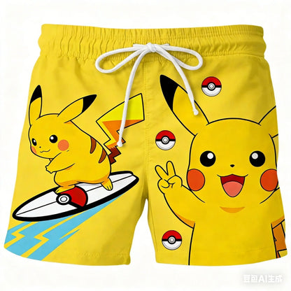 2026 New Pikachu Pokemon Beach Shorts for Men Women Cute Cartoon Graphic Quick Dry Casual Board Short Summer High-quality Trendy