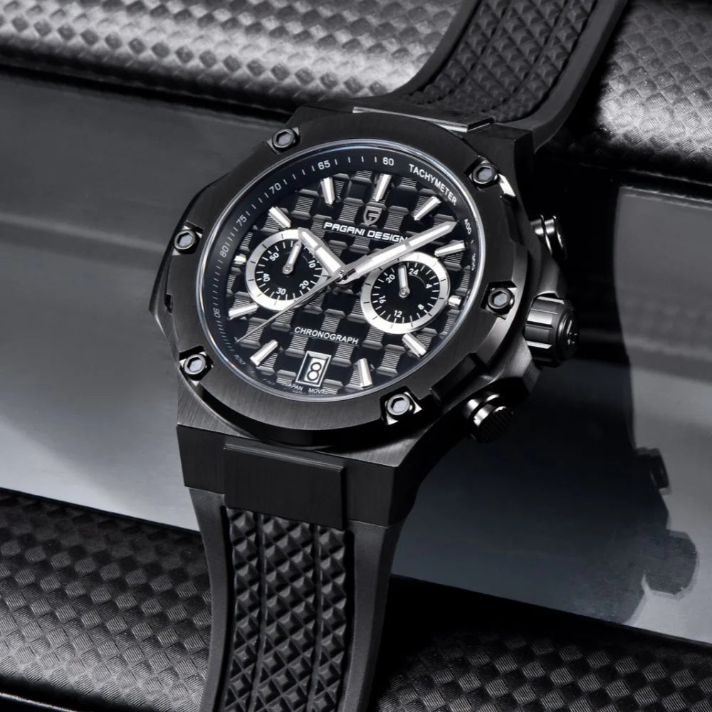 PAGANI DESIGN PD-YS032 Herren-Quarzuhr 44mm Japan VK64 Uhrwerk Edelstahlgehäuse Kautschukarmband Saphirglas 100M wasserdicht