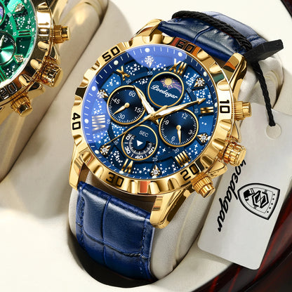 Orologio da polso di lusso POEDAGAR da uomo – Cronografo sportivo, impermeabile e luminescente, con cinturino in pelle, movimento al quarzo