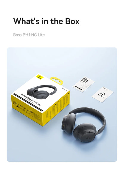Baseus Bass BH1 NC Lite ANC Wireless Headphones 95% Noise Cancelling Headsets Headphone Bluetooth 6.0 80H Over Ear Earphones