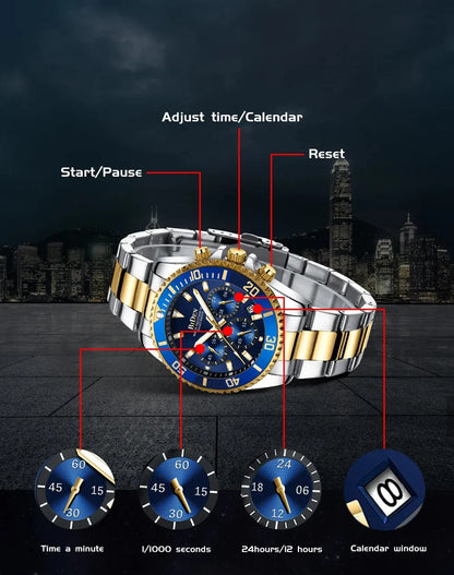 BIDEN Multi functional men's quartz watch luxury waterproof night light business style diving series casual fashion watch