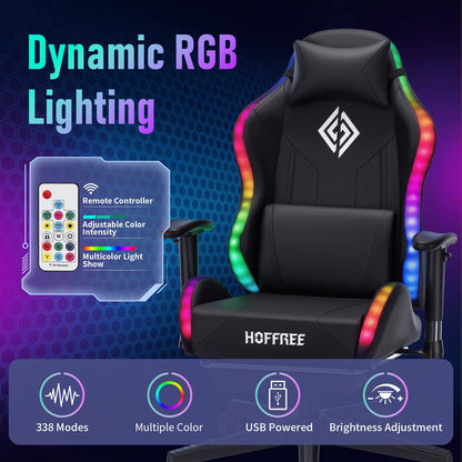 250Lbs Load LED Gaming Chair for Children 8-15Years, Adjustable Gamer Chair with LED Lighting, Footrest & Lumbar Support